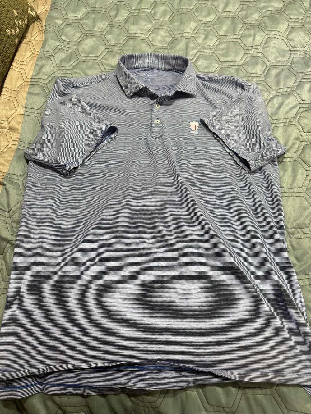 B Draddy Short Sleeve Pocket Golf Polo Shirt Mens XL Blue Striped Cotton Blend